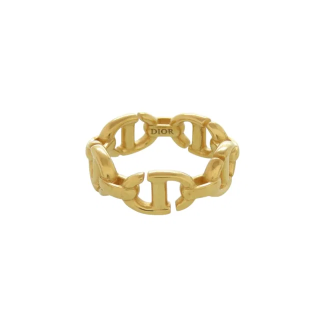 Dior CD Navy Logo Ring Metal Gold in Navy from The Reluxe