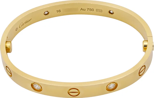 Cartier Love bracelet Classic Model with 4 diamonds. Size 16 in Yellow Gold from Gray And Sons
