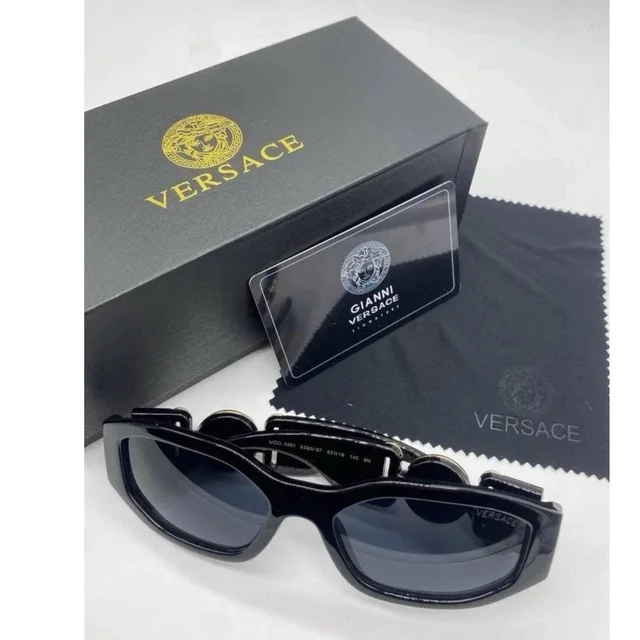 Versace Women's Square Sunglasses - Black/Gold in black|gold from Depop, photo 1 of 1