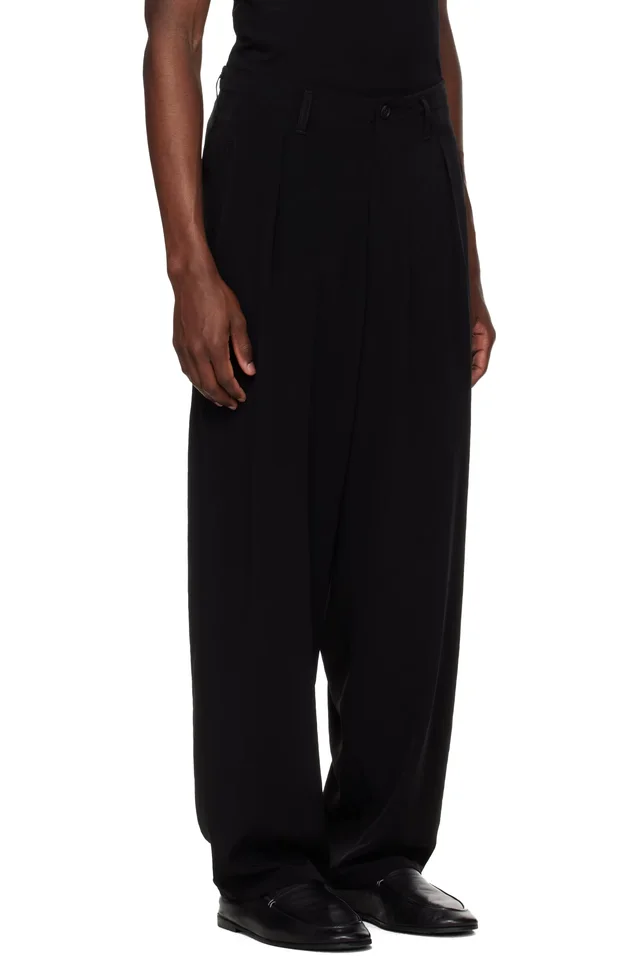 YOHJI YAMAMOTO Black TA Tuxedo 1 Tuck Trousers, photo 2 of 4 from SSENSE