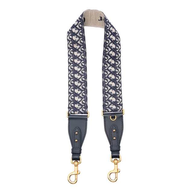 Blue Dior Oblique Embroidered Canvas Bag Strap in Blue Canvas from Designer Revival