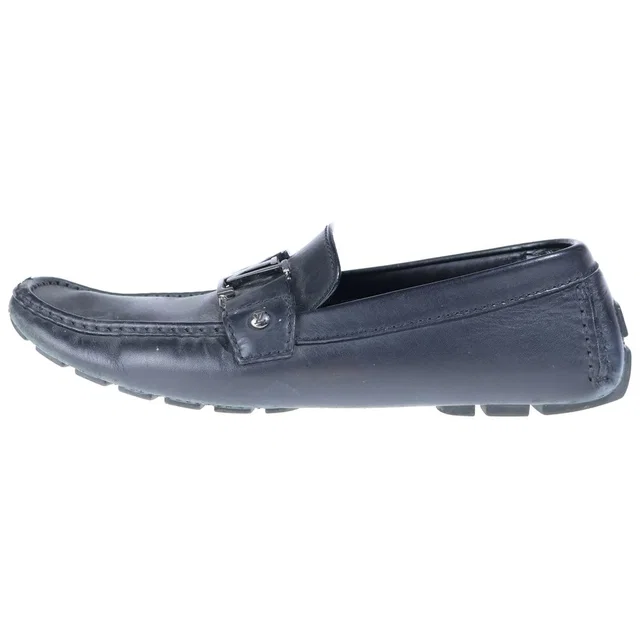 Louis Vuitton Logo Plate Monte Carlo Leather Driving Shoes Black in Black Leather from The Reluxe