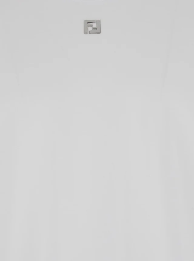 Fendi White Crew Neck T-Shirt with FF Plate on the Front in Cotton for Men in White 100% Cotton, photo 4 of 4 from Gaudenzi Boutique