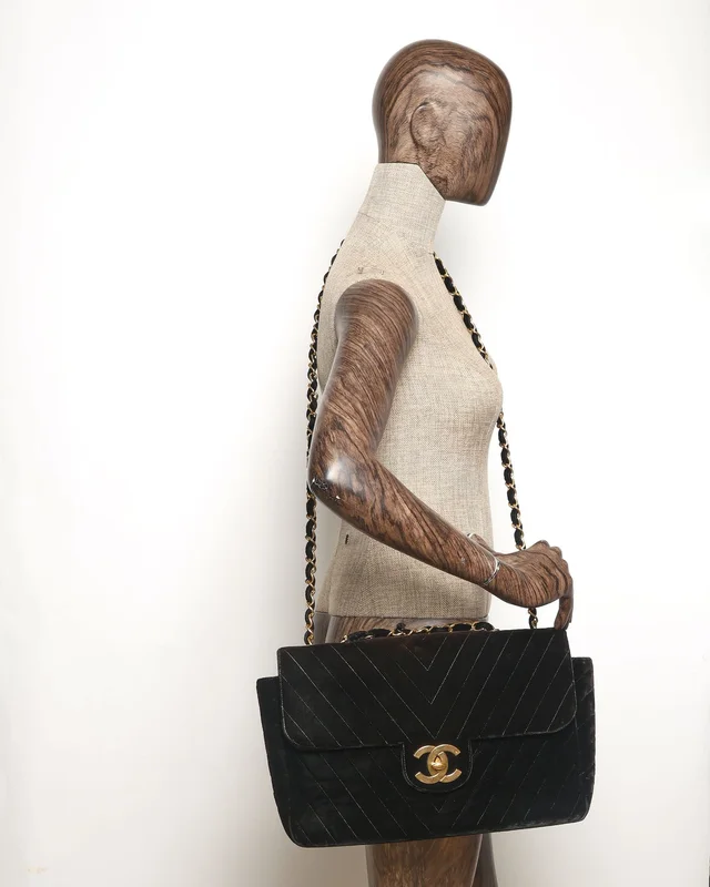 Chanel Classic Velvet Chevron Single XL Flap Bag in Velvet from A Retro Tale, photo 11 of 11