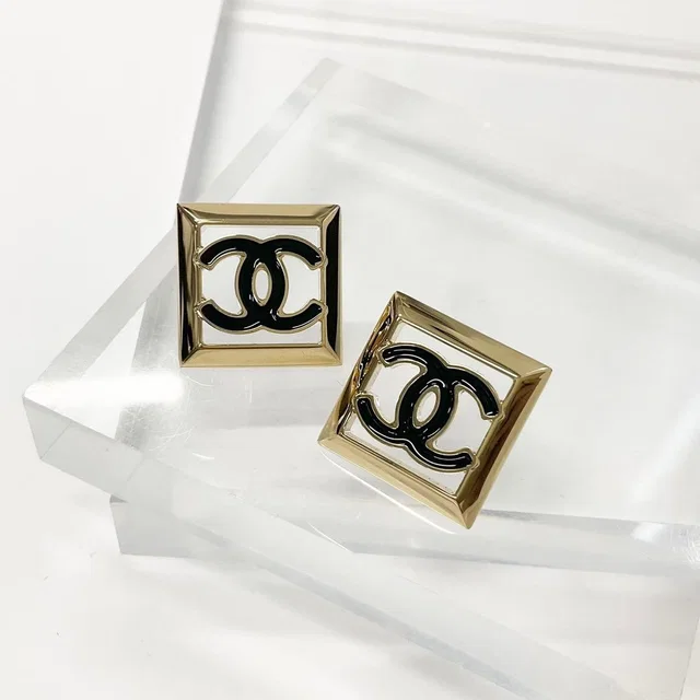 Chanel CC Logo Square Earrings Gold in Gold from The Reluxe
