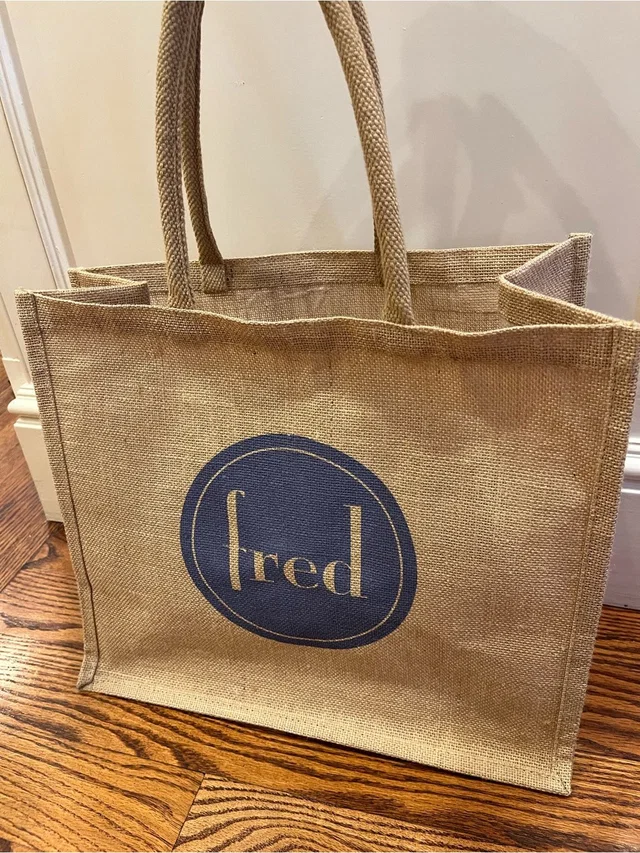 Natural Jute Shopper/Tote In Beige And Navy “Fred” Logo in blue|brown|neutral Woven leather from Poshmark