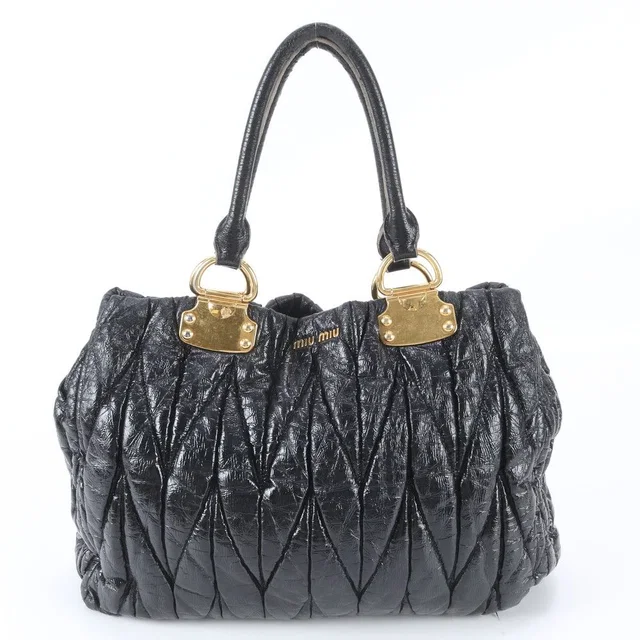 Miu Miu Matelasse Leather Tote Bag Shoulder Hand Black in Black Leather from The Reluxe