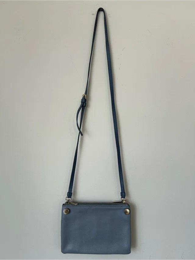 Furla Lilli Saffiano Double Zip Blue Two Tone Colorblock Leather Crossbody Bag in blue Saffiano leather from Poshmark