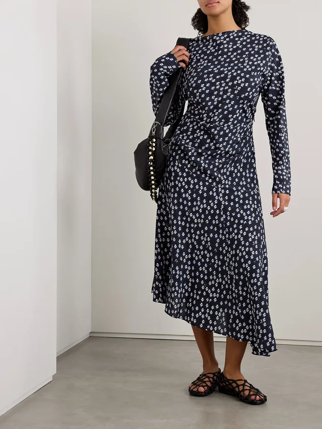 PROENZA SCHOULER Alina draped floral-print crepe midi dress in Blue, photo 2 of 2 from NET-A-PORTER (Canada)