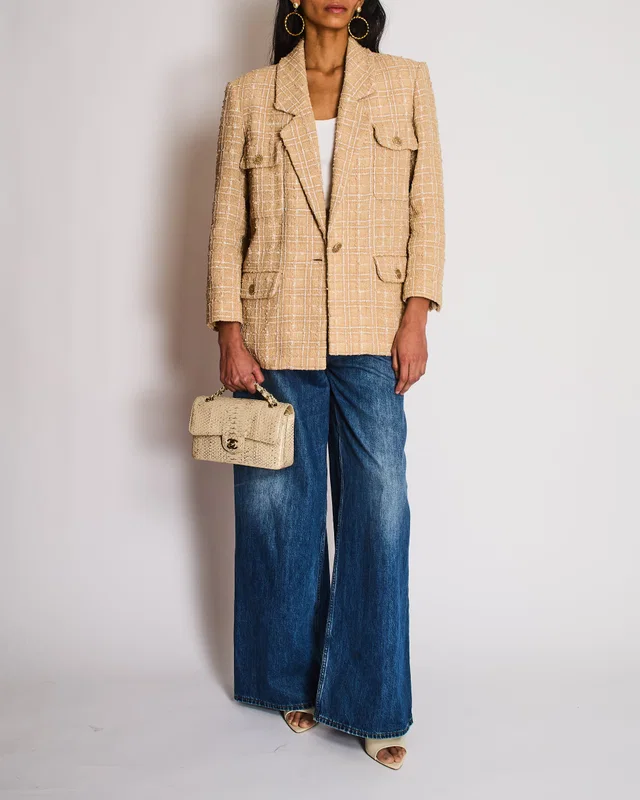 Chanel 19/S Beige Tweed Single Breasted Blazer with Pocket and CC Button Detail Size FR 40 (UK… in Beige Tweed from Sellier