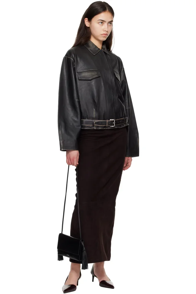 St. Agni Black Brushed Belted Leather Jacket, photo 4 of 4 from SSENSE