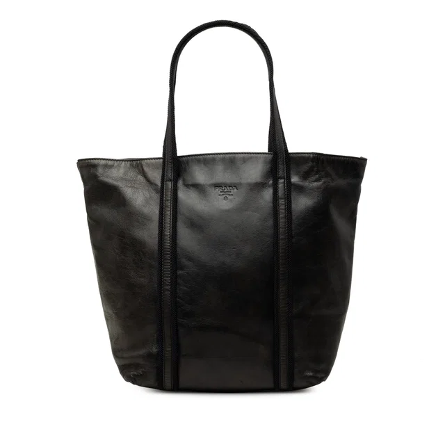 Black Prada Soft Calf Tote in Black Leather from Designer Revival