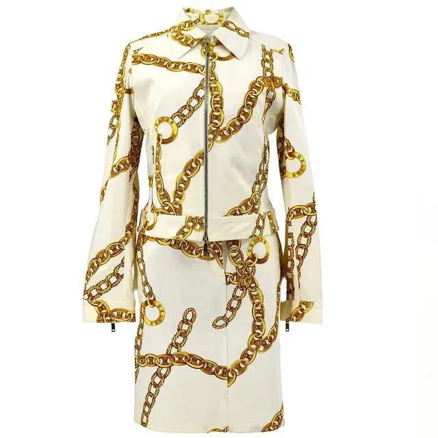 Celine 2000s Chain Print Skirt Suit #38 from AMORE Vintage Tokyo