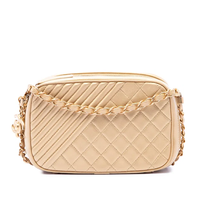 Gold Chanel Small Quilted Lambskin Coco Boy Camera Bag in Gold Lambskin from Designer Revival