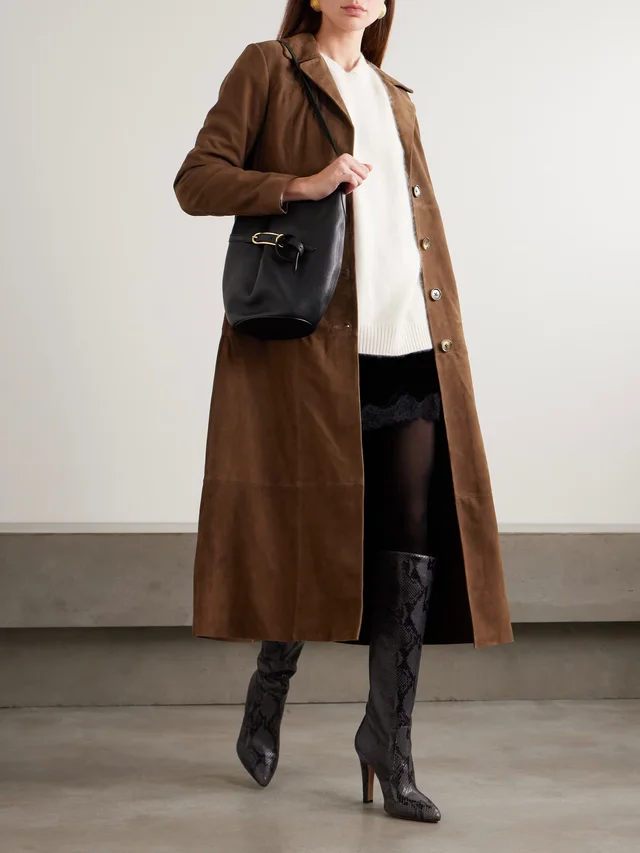 RIXO Astraea paneled suede coat in Brown, photo 2 of 2 from NET-A-PORTER (Canada)