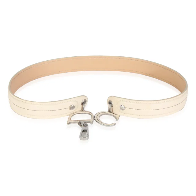 Dior Vintage White Leather Cd Charm Waist Belt Beige in White Leather from HEWI