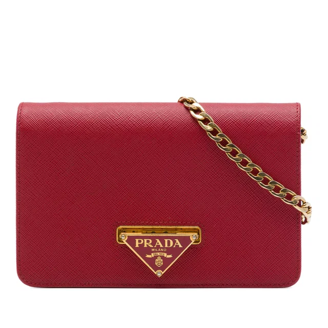 Red Prada Saffiano Lux Flip Lock Wallet on Chain Crossbody Bag in Red Saffiano leather from Designer Revival, photo 1 of 1