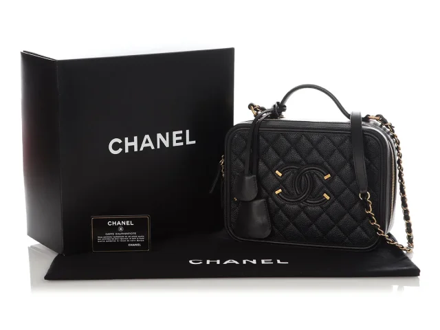 Chanel Large Black Part-Quilted Caviar Filigree Vanity Case in Black Caviar leather from Ann's Fabulous Finds, photo 1 of 1