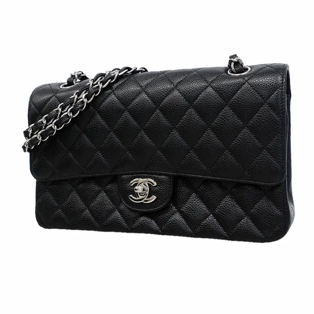 Chanel Shoulder Bag Quilted Caviar Leather Black Silver in Black Caviar leather from The Reluxe