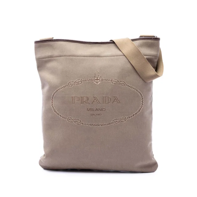 Beige Prada Canvas Canapa Logo Messenger Bag in Beige Canvas from Designer Revival