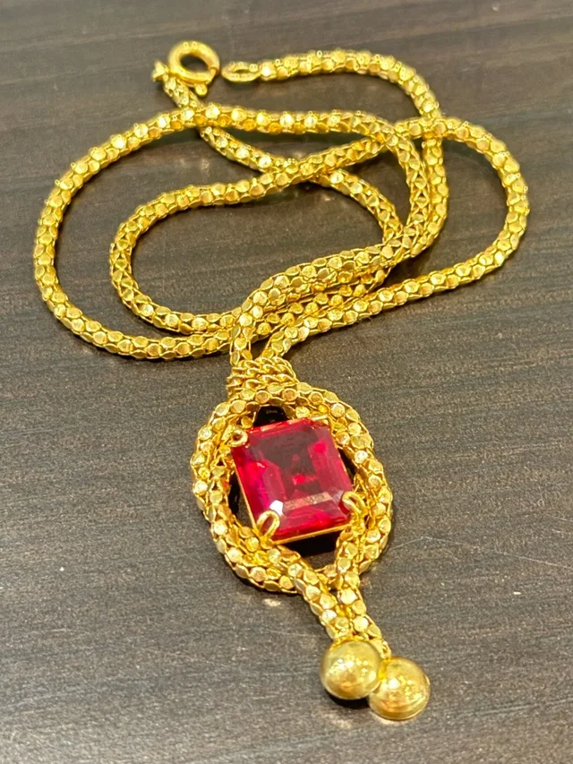 Unoaerre Vintage 750 18k Yellow Gold Italian Ruby Lariat Popcorn Link Chain Necklace in gold|red from Poshmark