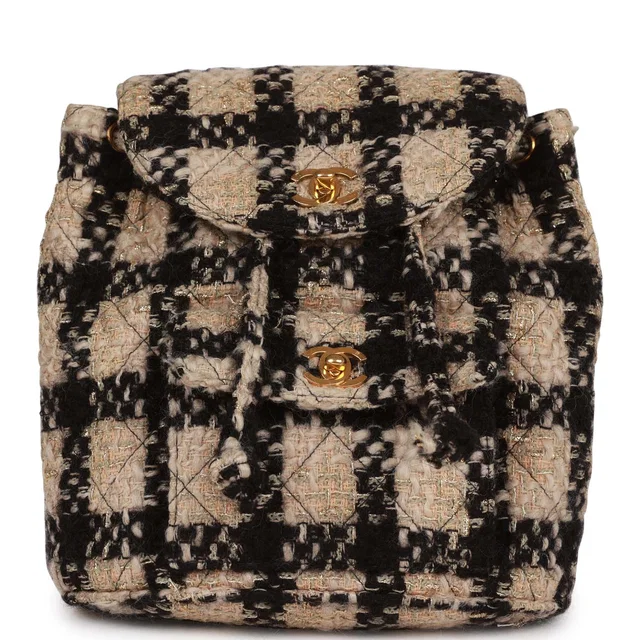 Chanel Vintage Duma Backpack Beige, Black Tweed Gold Hardware in Black Tweed from Madison Avenue Couture