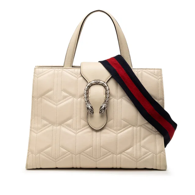 White Gucci Quilted Leather Dionysus Web Satchel in White Leather from Designer Revival