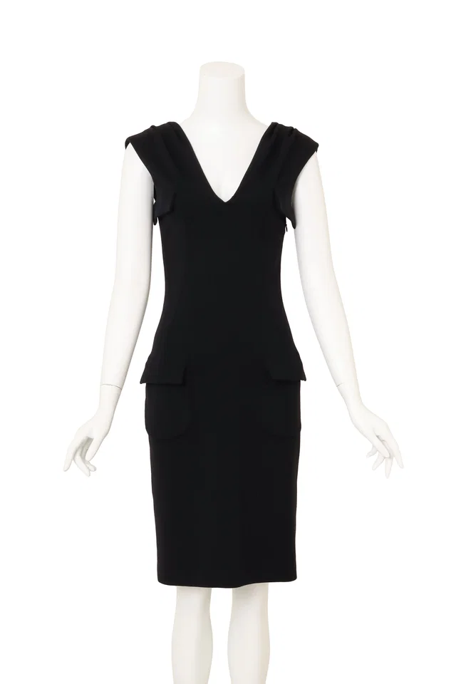 Dior Wool Envelope Pocket V-Neck Dress in Wool from Recess LA