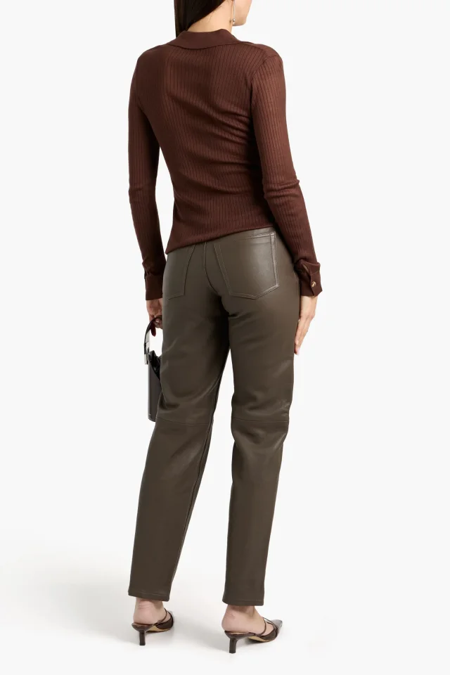 Toteme Leather Slim-Leg Pants in Brown, photo 3 of 8 from THE OUTNET
