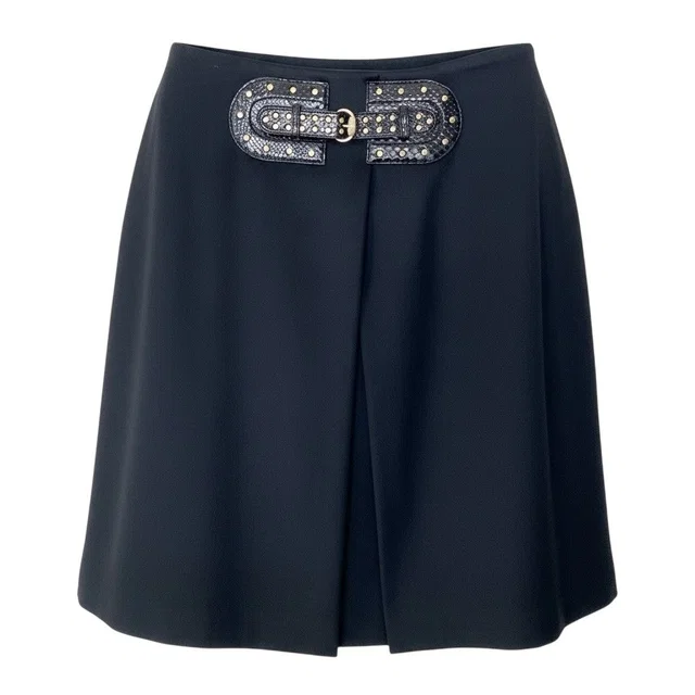 Gucci Studded Leather Belt Knee Length Skirt Stretch Black in Black Leather from The Reluxe
