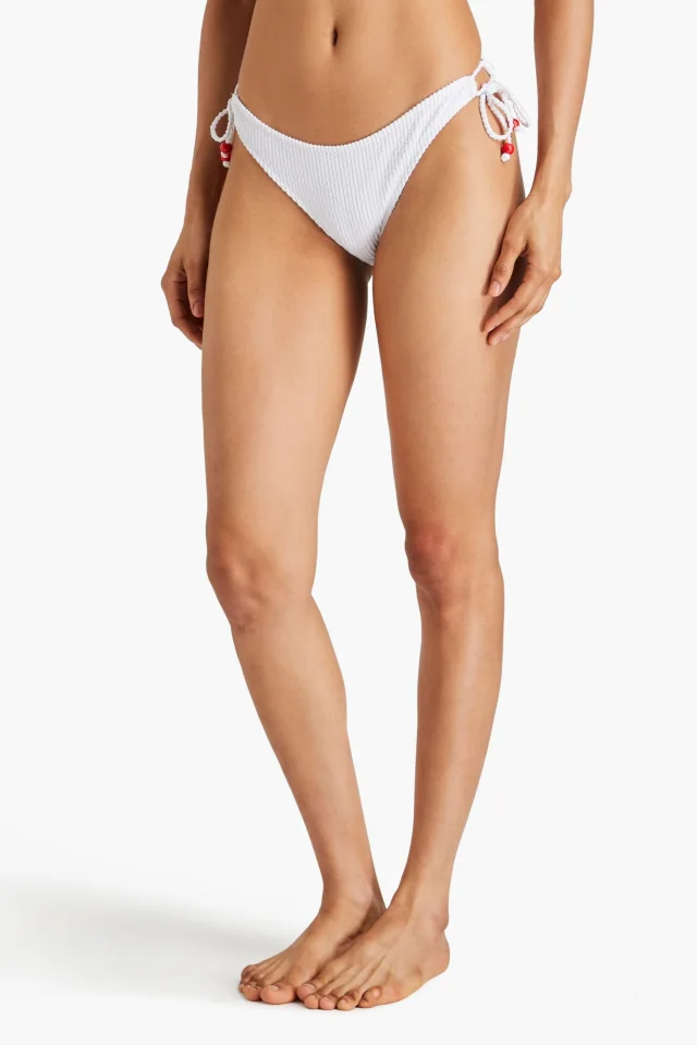 Fisch Hani Pearl Embellished Seersucker Bikini Briefs in White, photo 2 of 4 from THE OUTNET