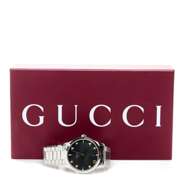 Gucci Stainless Steel 38mm G-Timeless Charm Quartz Watch Black in Black from FASHIONPHILE, photo 5 of 5