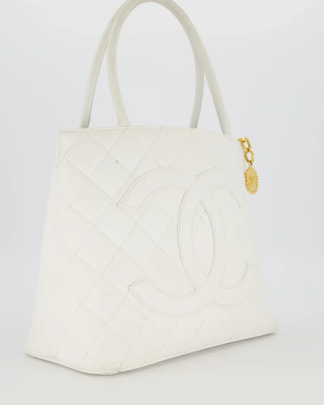 Chanel Vintage Medallion Tote in White Caviar leather from Sellier, photo 2 of 4