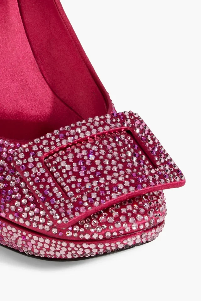 Roger Vivier Crystal-Embellished Satin Pumps in Fuchsia, photo 4 of 4 from THE OUTNET
