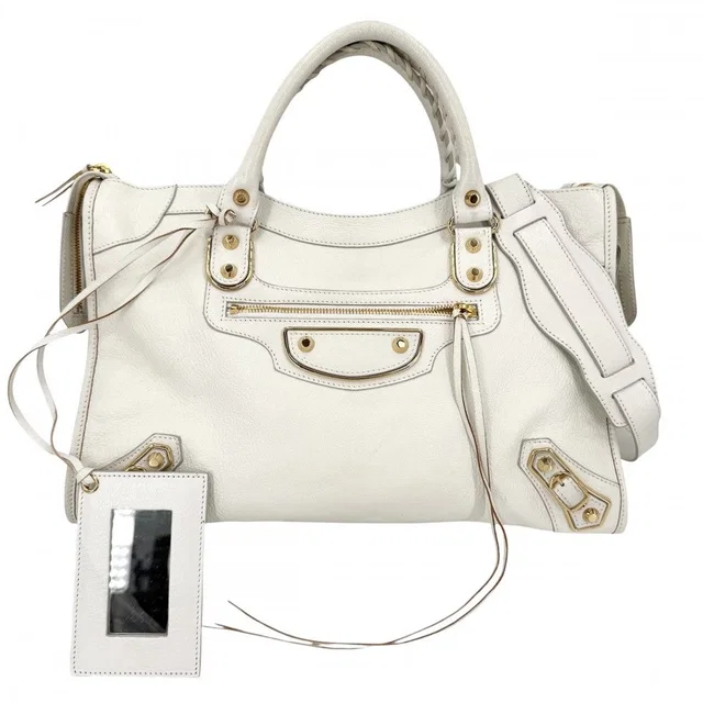 Balenciaga 2-Way Classic Metallic Edge Shoulder Bag Crossbody Leather White in White Leather from The Reluxe
