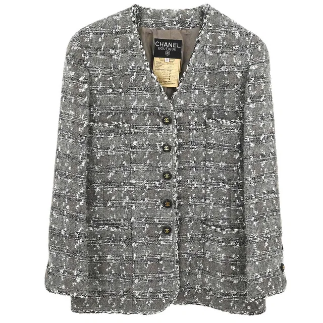 Chanel 1994AW Collarless Tweed Jacket #38 in Tweed from AMORE Vintage Tokyo