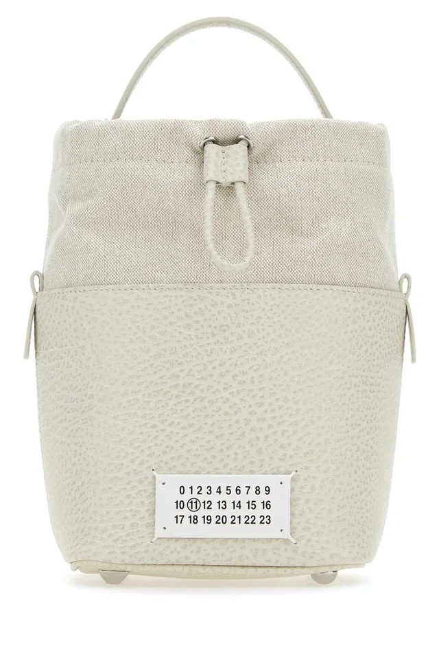 Maison Margiela Leather And Canvas Color-Block Mini Bucket Bag — Beige in Beige Canvas from HEWI