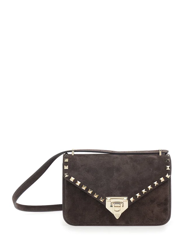 Valentino Garavani Rockstud Crossbody Bag — Brown Lamb in Brown Lambskin from HEWI