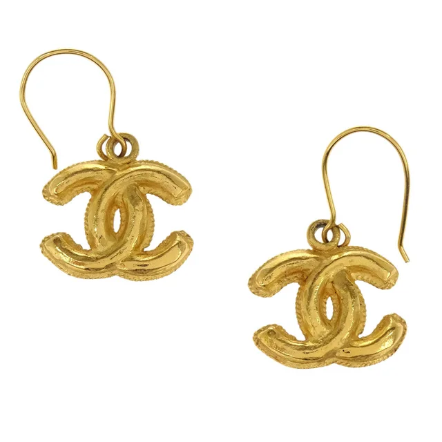 Chanel CC Dangle Pierced Earrings Gold 99A in Gold from AMORE Vintage Tokyo