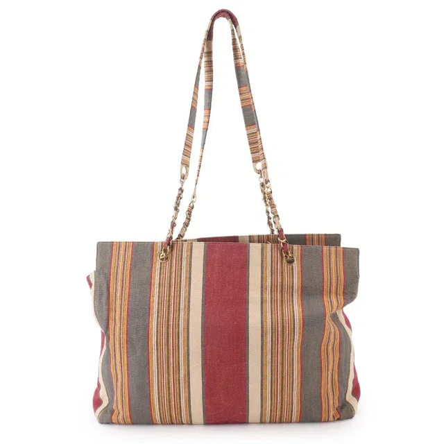 Chanel Stripe Tote Bag Canvas Multicolor Coco Logos Purse in Multicolor Canvas from Luxury Promise