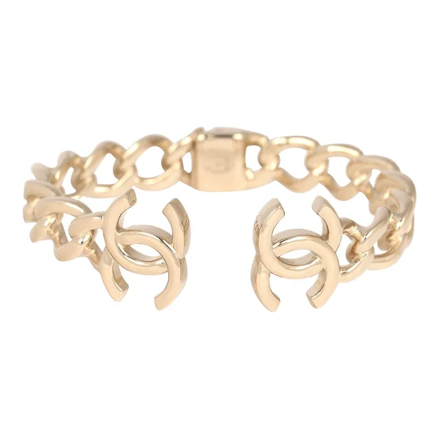 Chanel Chain CC Cuff Bracelet Light Gold in Gold from Madison Avenue Couture