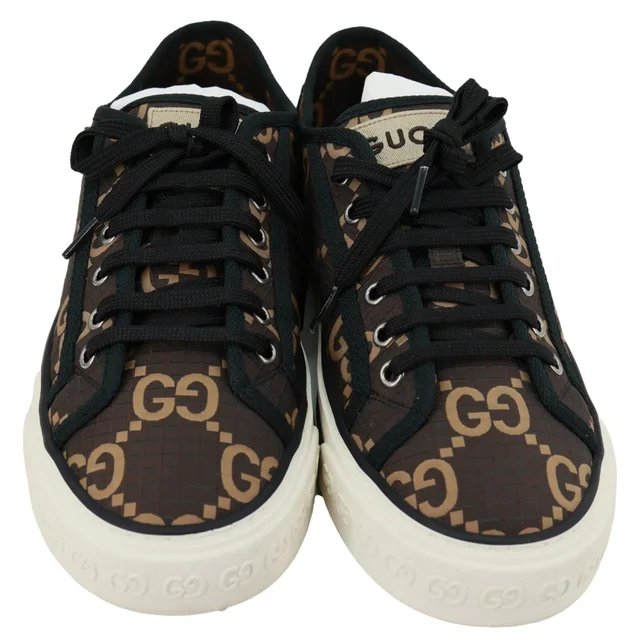 Gucci Tennis 1977 GG Monogram Canvas Low Sneakers Size 8.5 Brown in Brown Coated canvas from Dallas Designer Handbags