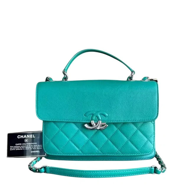 Chanel Caviar 25cm 2017 Urban Handle Quilted Grained Calfskin Green Blue Silver Hardware Series 23 in Blue Caviar leather from Luxury Promise