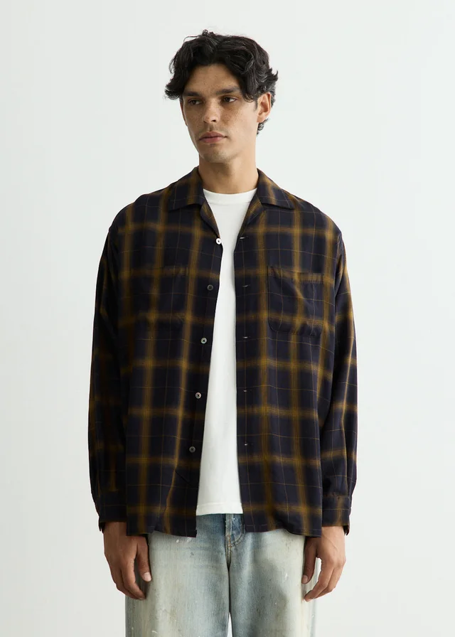 Beams Plus Open Collar Ombre Plaid Shirt in Black from Incu, photo 1 of 1