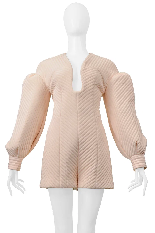 Fendi Pink Padded Architectural Mini Romper 2020 in Pink Silk from Resurrection Vintage