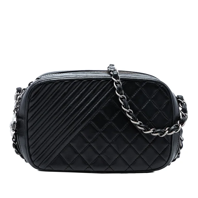 Black Chanel Mini Quilted Lambskin Coco Boy Camera Bag in Black Lambskin from Designer Revival