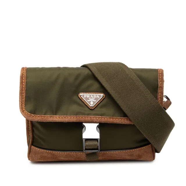 Green Prada Suede Trimmed Re Nylon Smartphone Case Crossbody Bag in Green Suede from Designer Revival