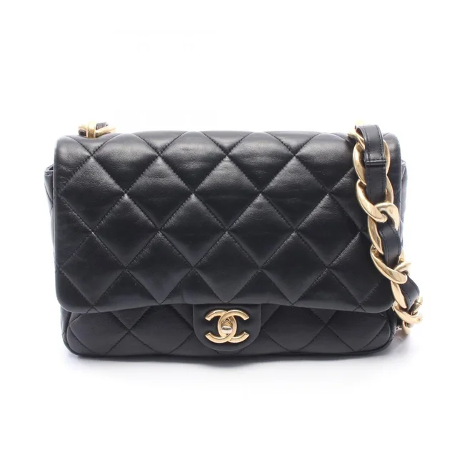 Chanel Shoulder Bag Quilted Black Lambskin Chain in Black Lambskin from The Reluxe