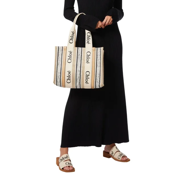 Chloé Woody Medium Tote Bag in beige, photo 5 of 5 from ShopSimon