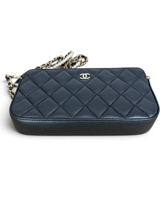 Chanel Shimmer Lambskin Double Zip Phone Holder On Chain in Lambskin from Season 2 Consign, photo 6 of 8
